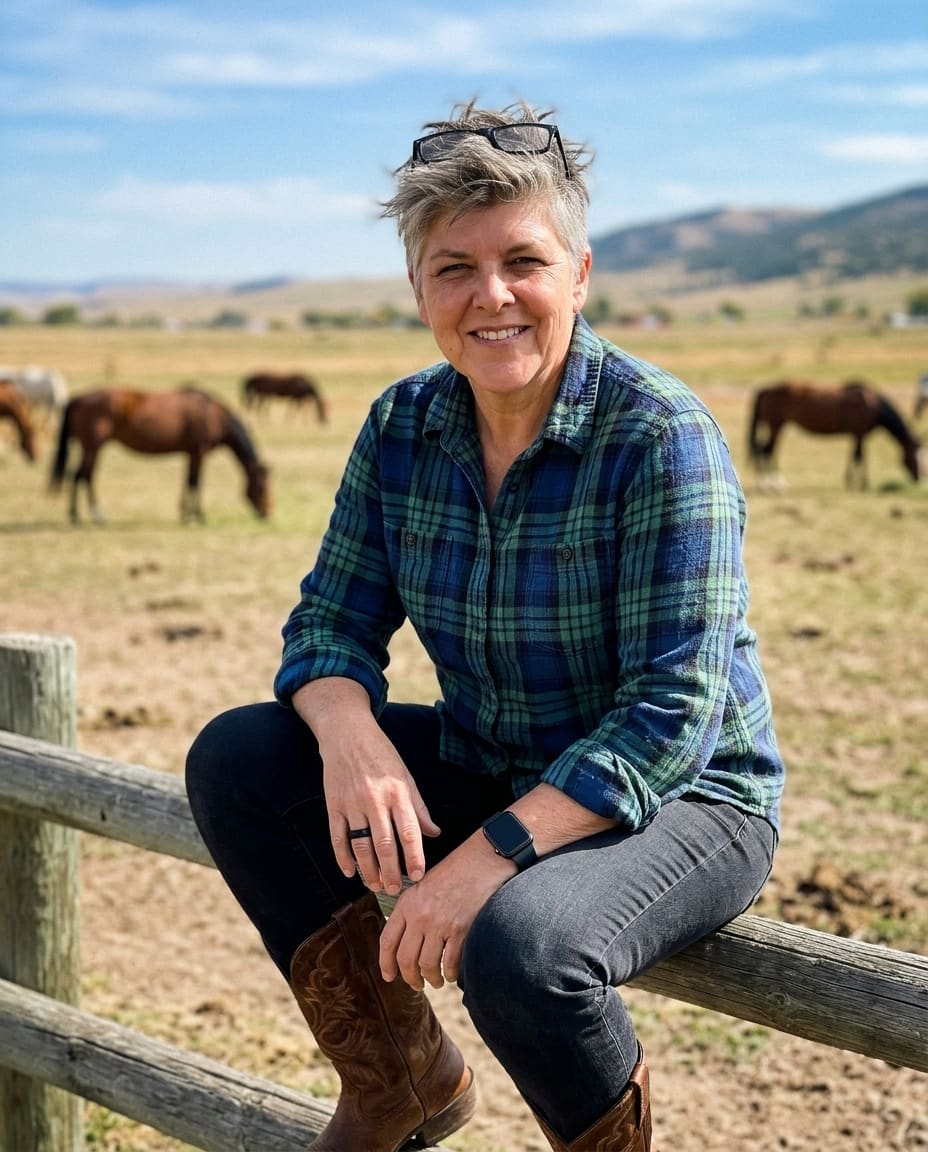 Josée at the horse pasture
